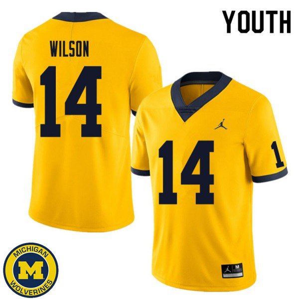 Youth Michigan Wolverines #14 Roman Wilson Yellow Player Jersey